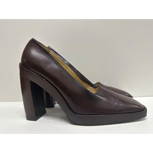 Gucci women size 8B brown leather square closed toe high block heel - Picture 3 of 13